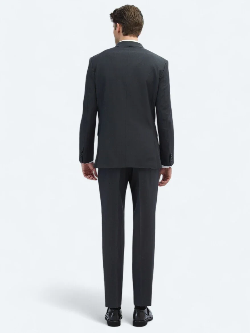Hard Coal Plain Modern Fit Wool Blended Suit - 5