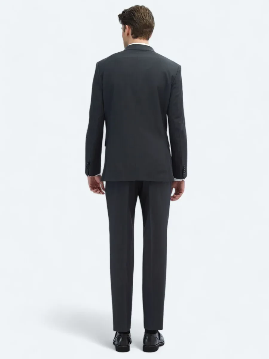 Hard Coal Plain Modern Fit Wool Blended Suit - 5