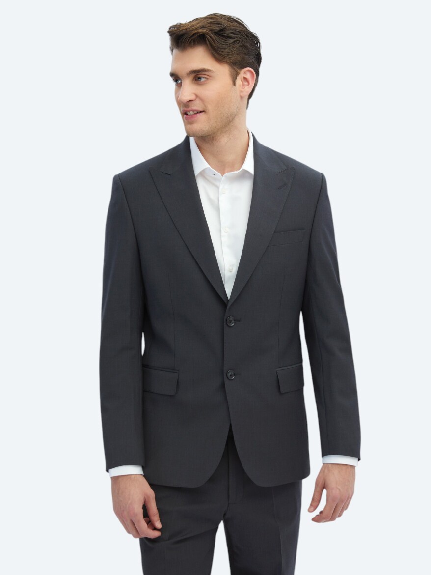 Hard Coal Plain Modern Fit Wool Blended Suit - 1