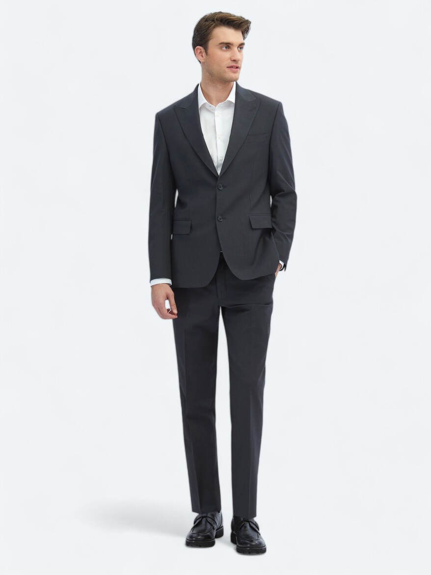Hard Coal Plain Modern Fit Wool Blended Suit - 2