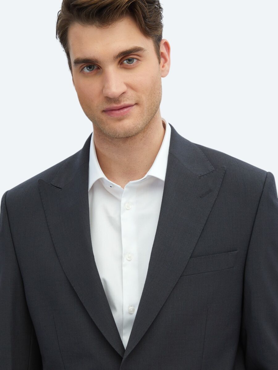 Hard Coal Plain Modern Fit Wool Blended Suit - 3