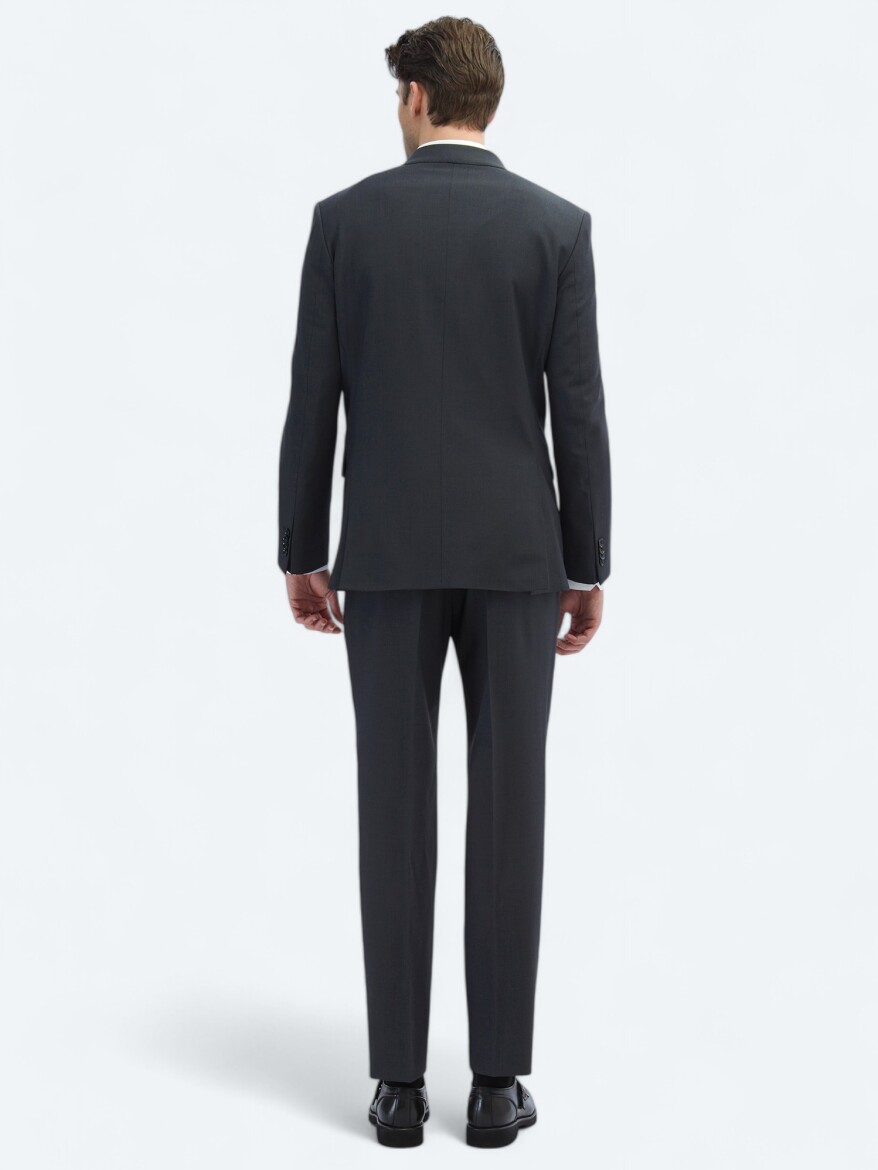 Hard Coal Plain Modern Fit Wool Blended Suit - 5