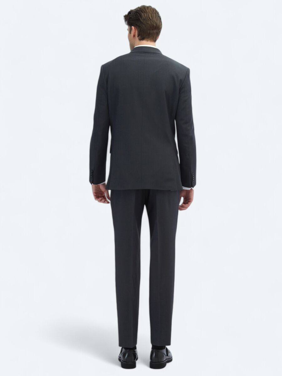Hard Coal Plain Modern Fit Wool Blended Suit - 5
