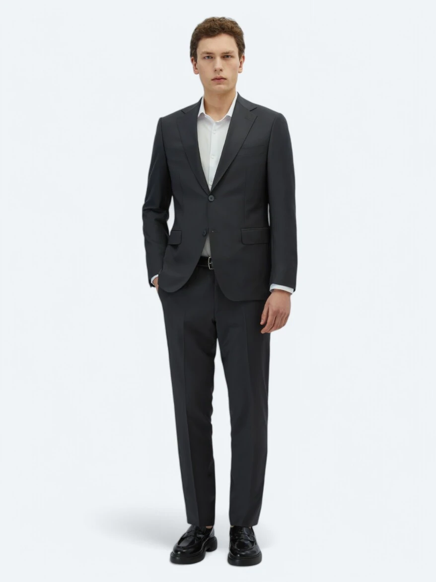 Hard Coal Plain Modern Fit Wool Blended Suit - 1
