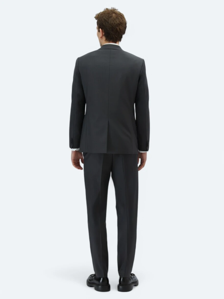 Hard Coal Plain Modern Fit Wool Blended Suit - 5