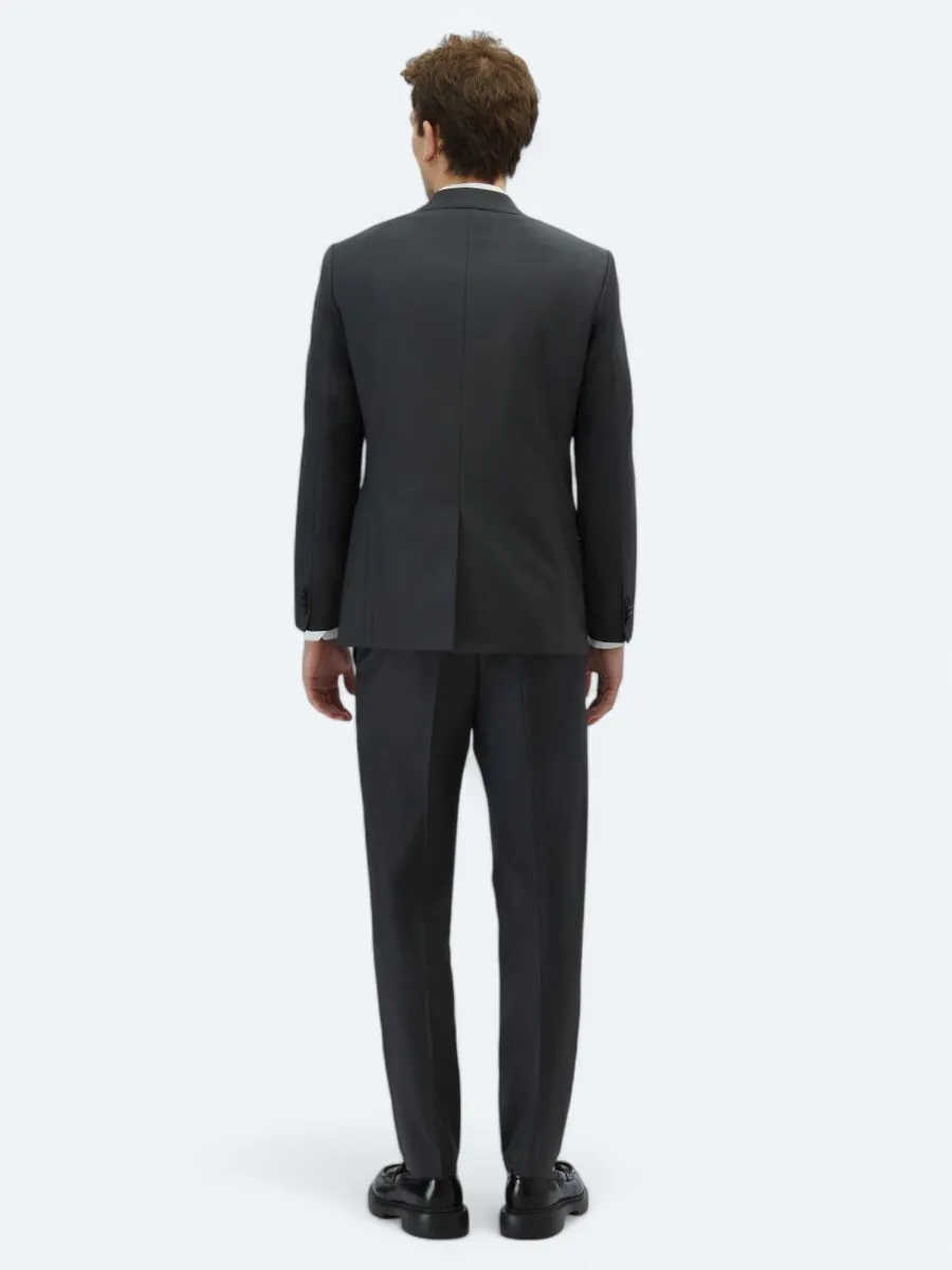 Hard Coal Plain Modern Fit Wool Blended Suit - 5