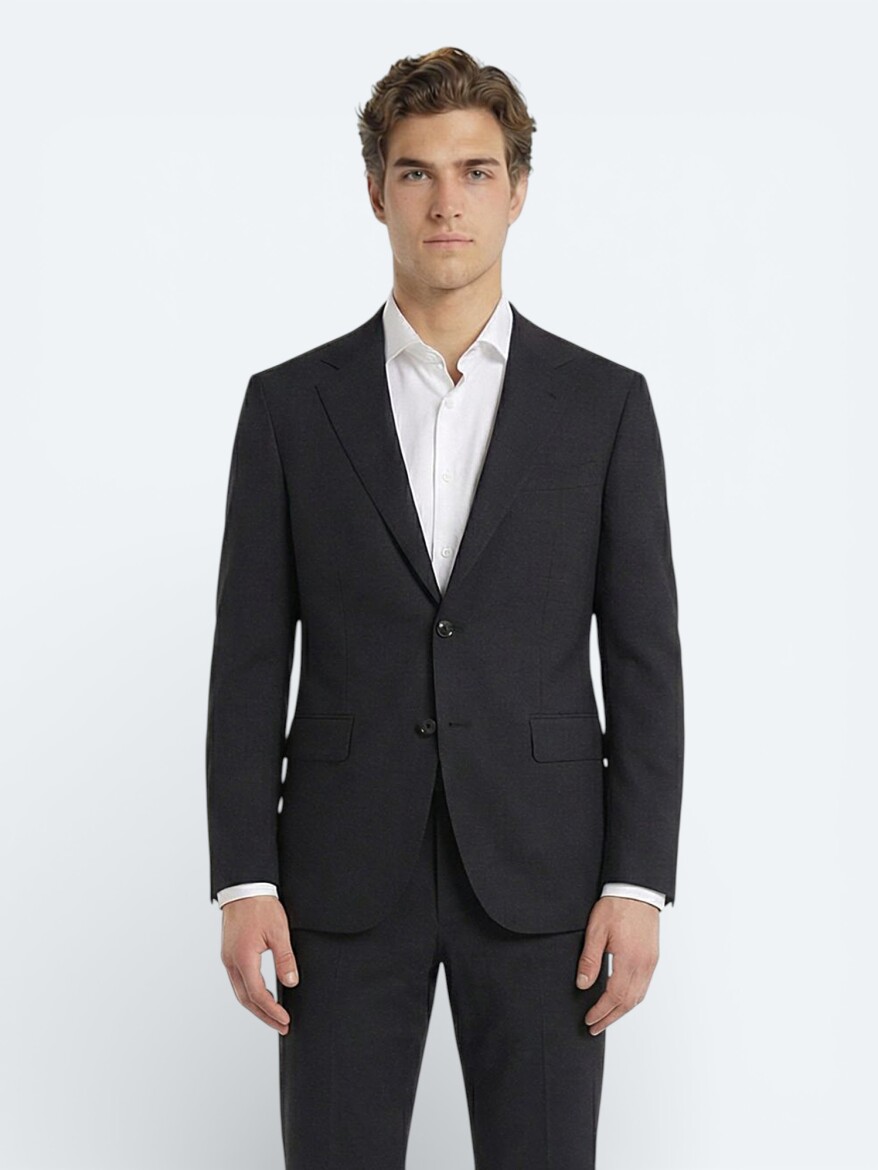 Hard Coal Plain Modern Fit Wool Blended Suit - 3