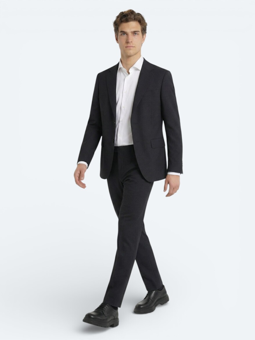 Hard Coal Plain Modern Fit Wool Blended Suit - KİP