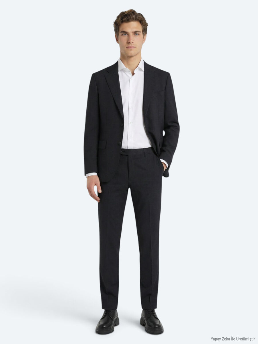 Hard Coal Plain Modern Fit Wool Blended Suit - 1