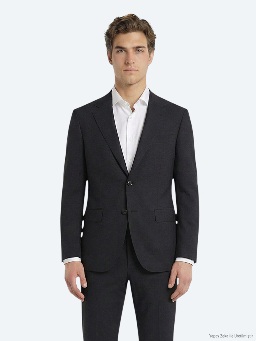 Hard Coal Plain Modern Fit Wool Blended Suit - 3
