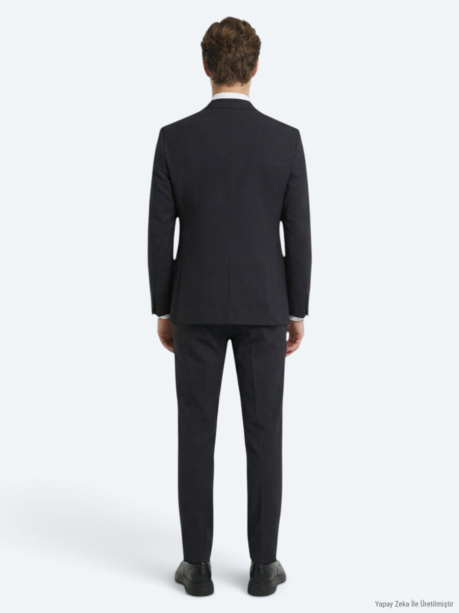 Hard Coal Plain Modern Fit Wool Blended Suit - 4