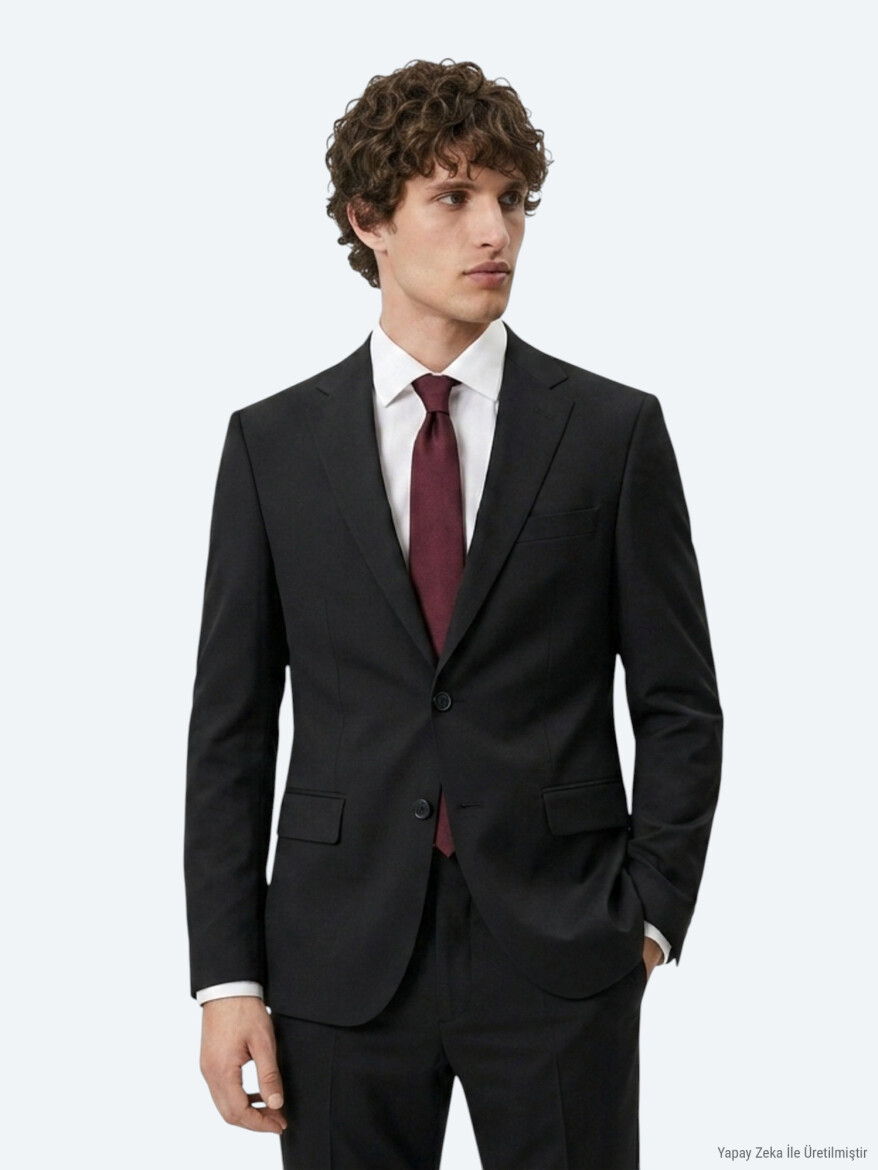 Hard Coal Plain Modern Fit Wool Blended Suit - 3