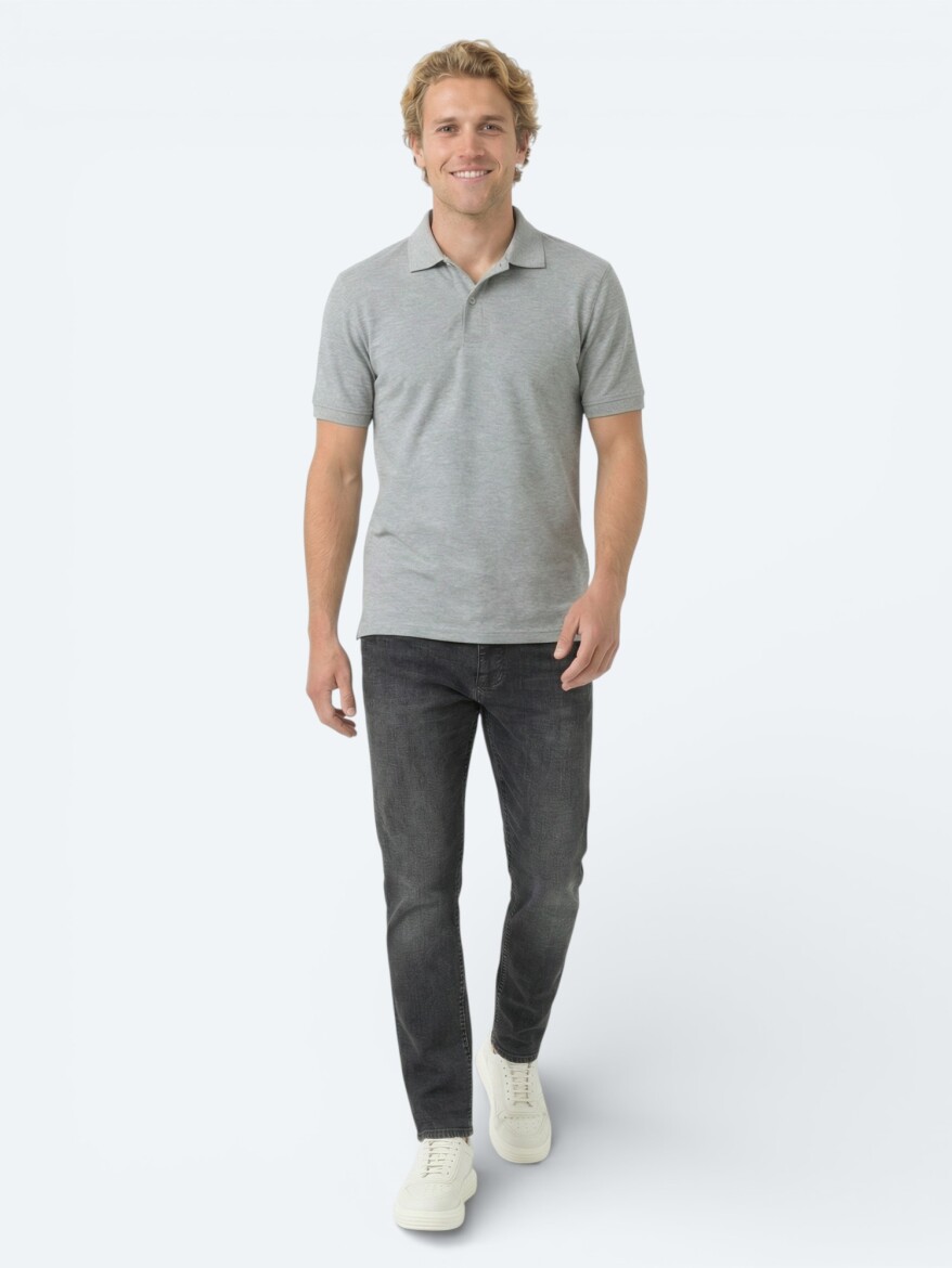 Hard Coal Plain Polo Neck Cotton Blended T-Shirt - KİP
