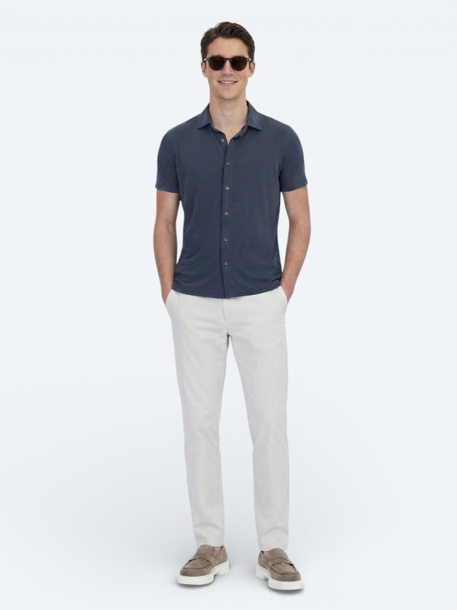 Hard Coal Plain Regular Fit Knitting Casual Shirt - 2