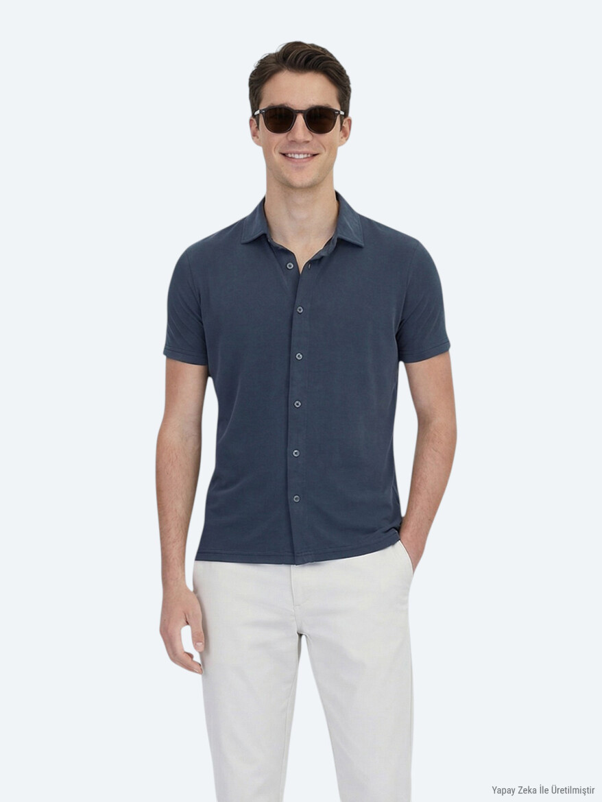 Hard Coal Plain Regular Fit Short Knitting Casual Shirt 