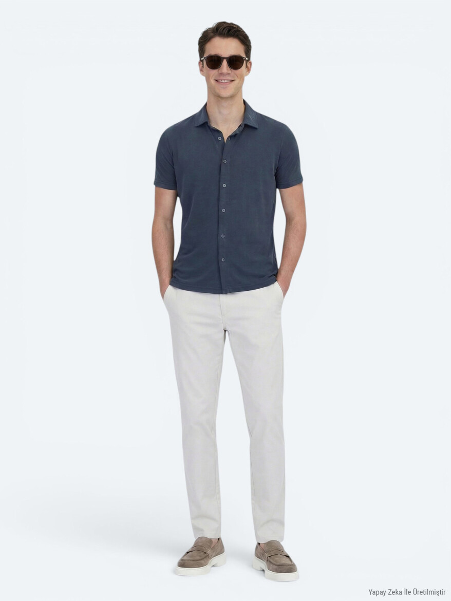 Hard Coal Plain Regular Fit Short Knitting Casual Shirt - 2