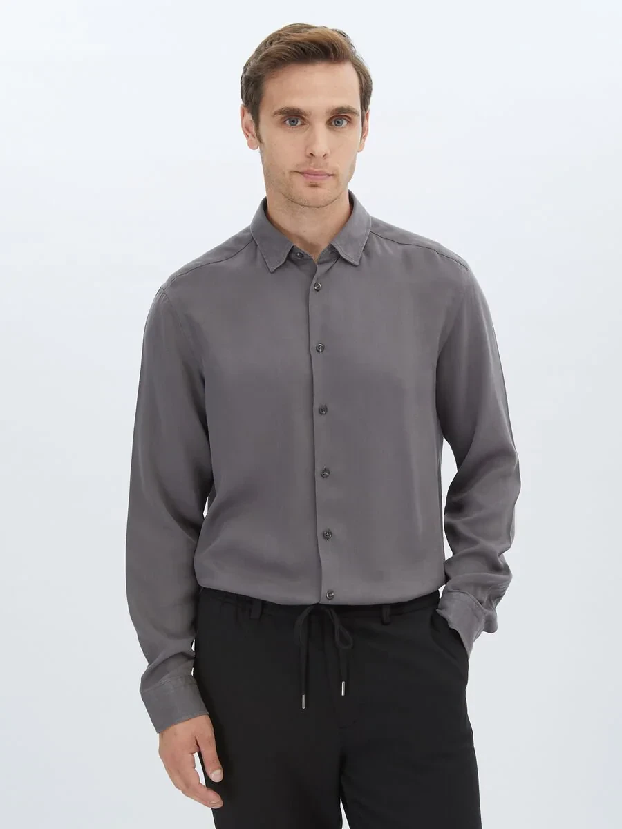 Hard Coal Plain Regular Fit Weaving Casual Shirt - 1