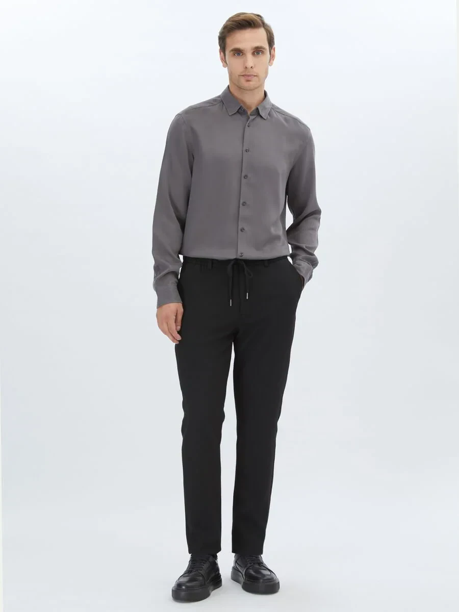 Hard Coal Plain Regular Fit Weaving Casual Shirt - 2