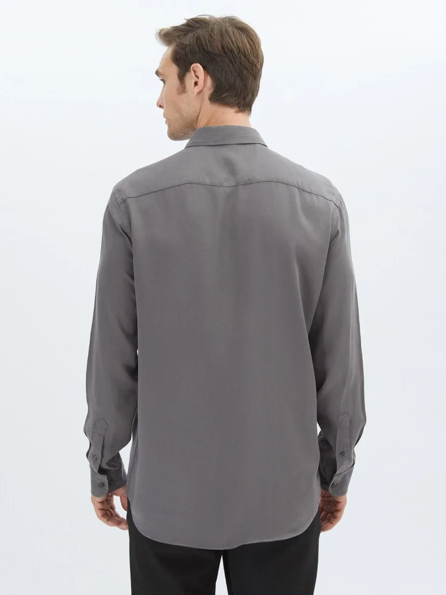Hard Coal Plain Regular Fit Weaving Casual Shirt - 5