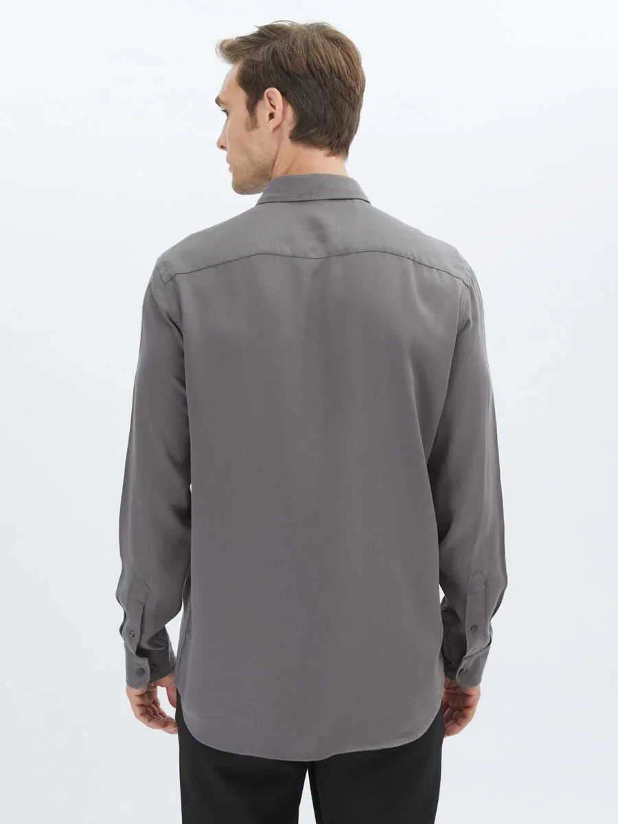 Hard Coal Plain Regular Fit Weaving Casual Shirt - 5