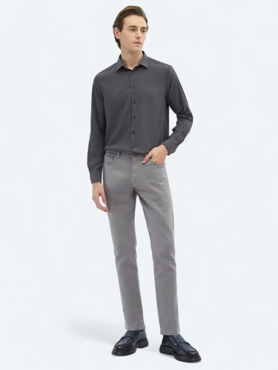 Hard Coal Plain Regular Fit Weaving Casual Shirt - 2