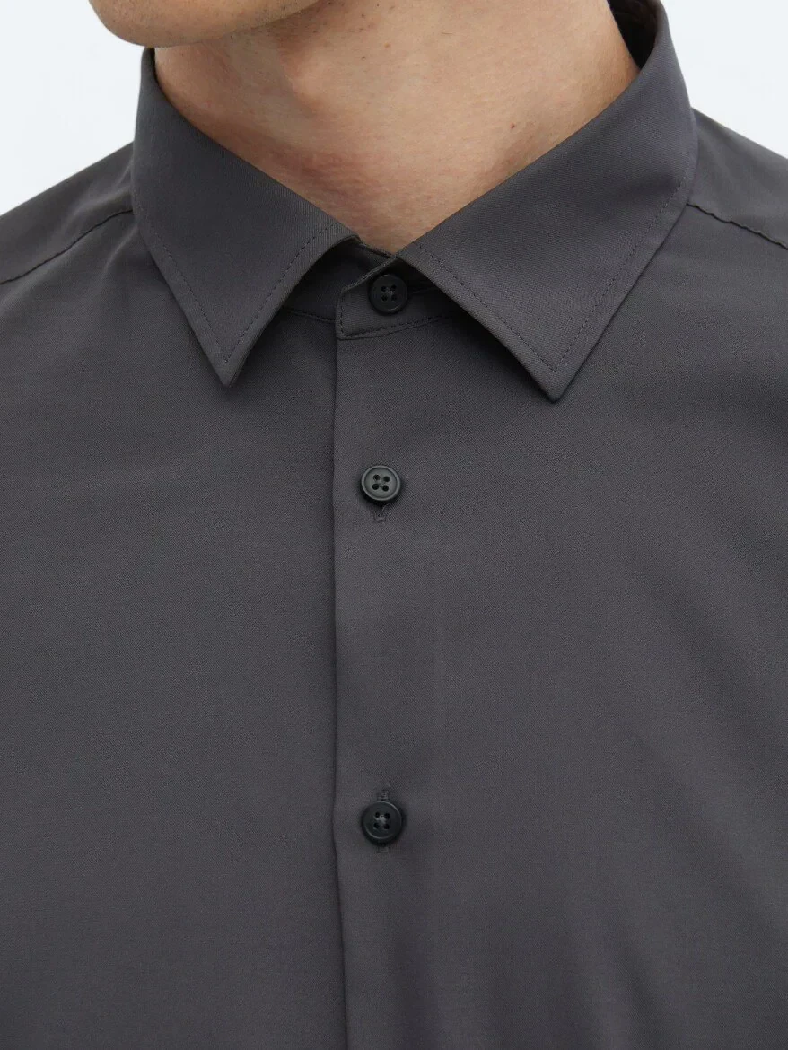 Hard Coal Plain Regular Fit Weaving Casual Shirt 