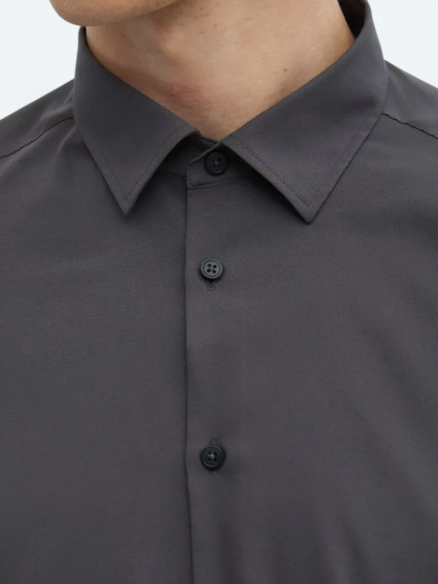 Hard Coal Plain Regular Fit Weaving Casual Shirt - 4