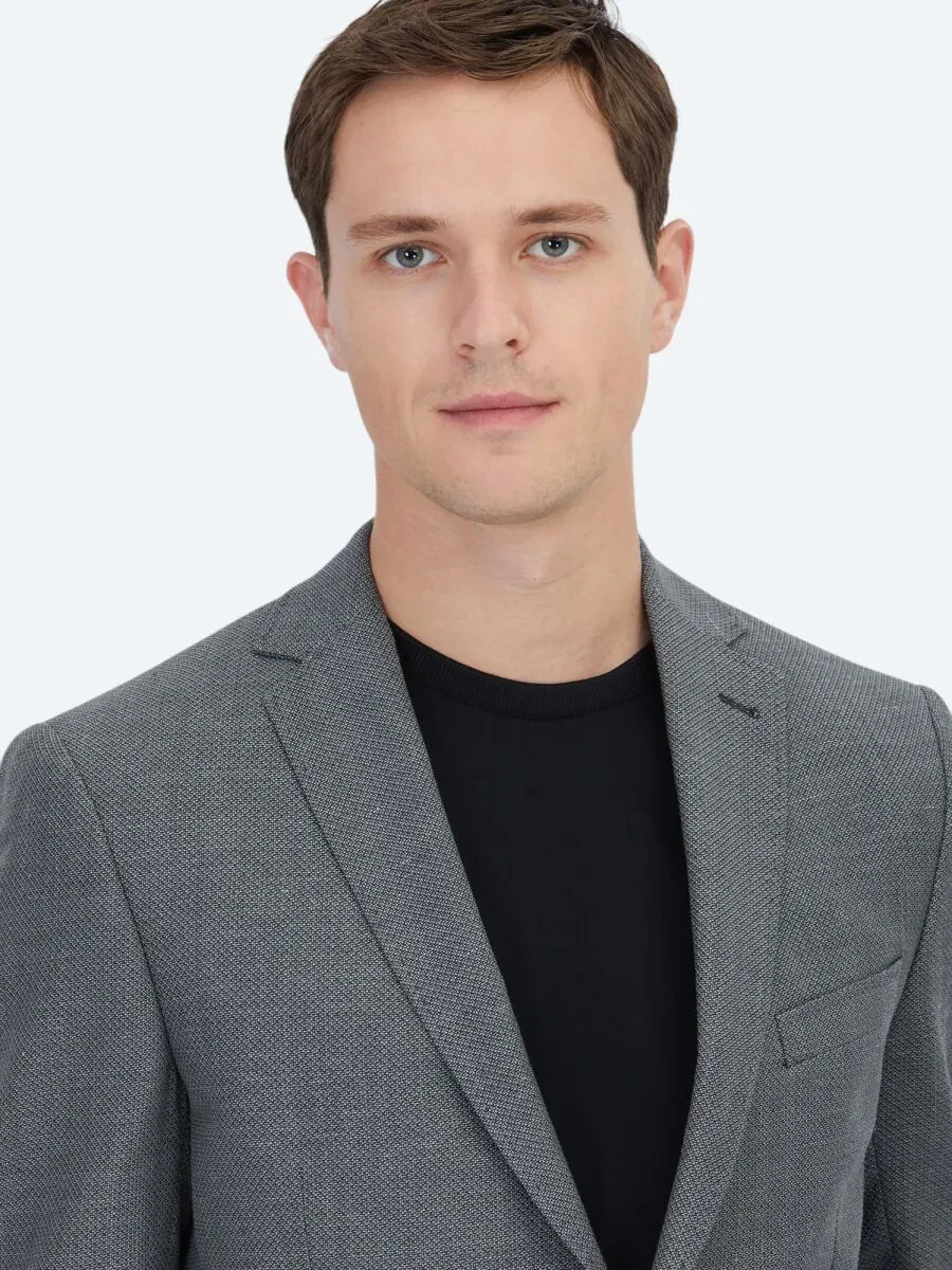Hard Coal Plain Regular Fit Wool Blended Jacket - 3