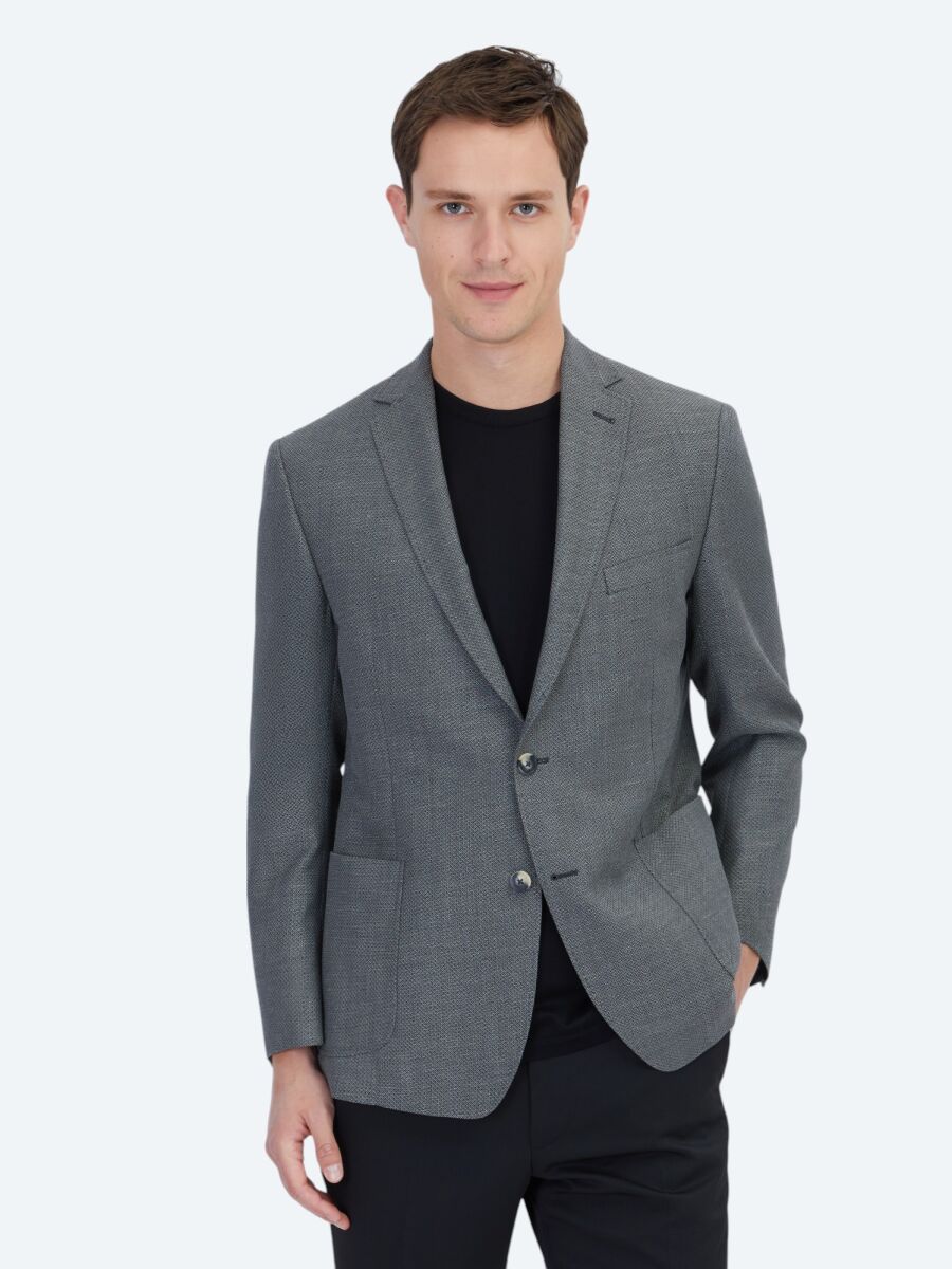 Hard Coal Plain Regular Fit Wool Blended Jacket - 1