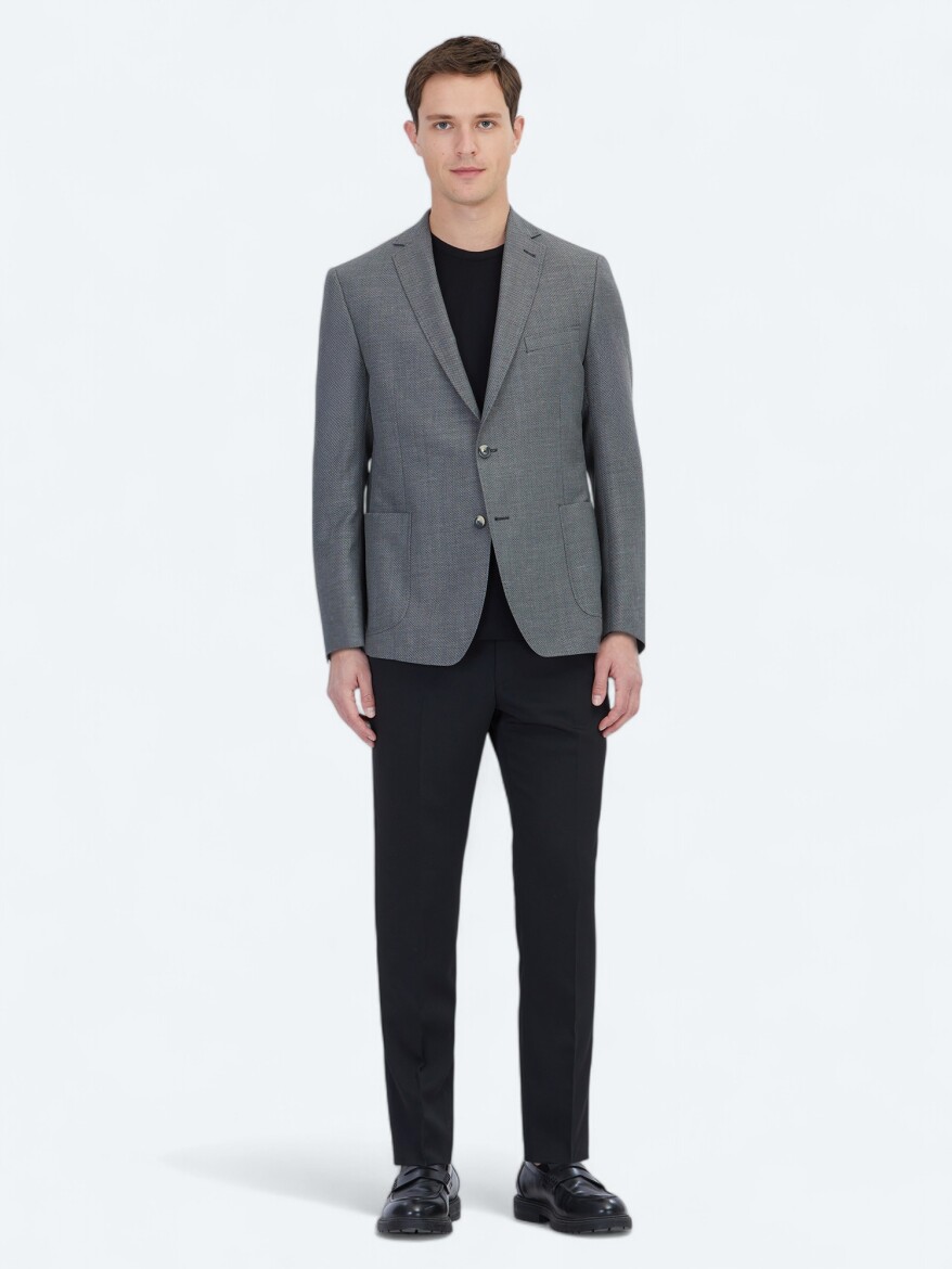 Hard Coal Plain Regular Fit Wool Blended Jacket - 2