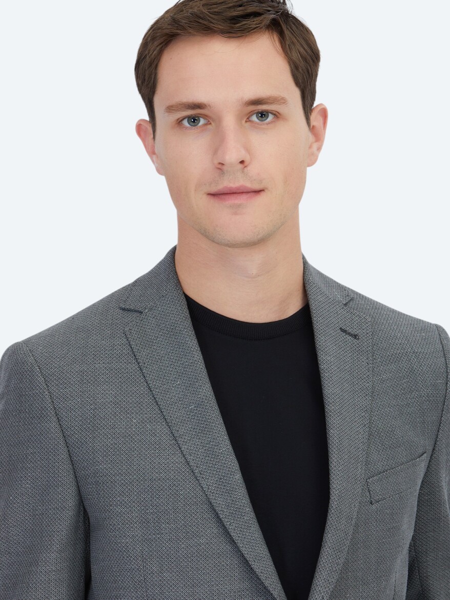 Hard Coal Plain Regular Fit Wool Blended Jacket - 3