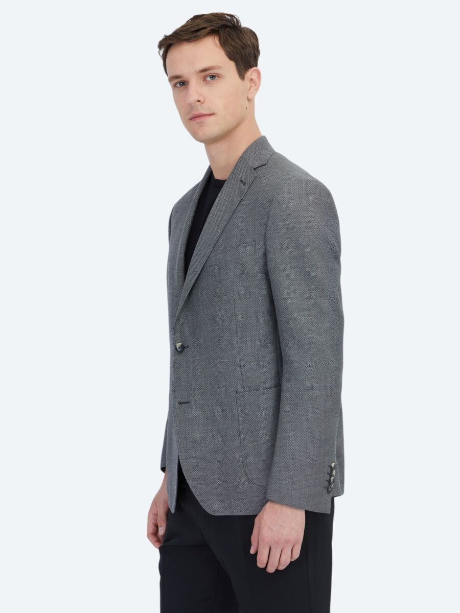 Hard Coal Plain Regular Fit Wool Blended Jacket - 4