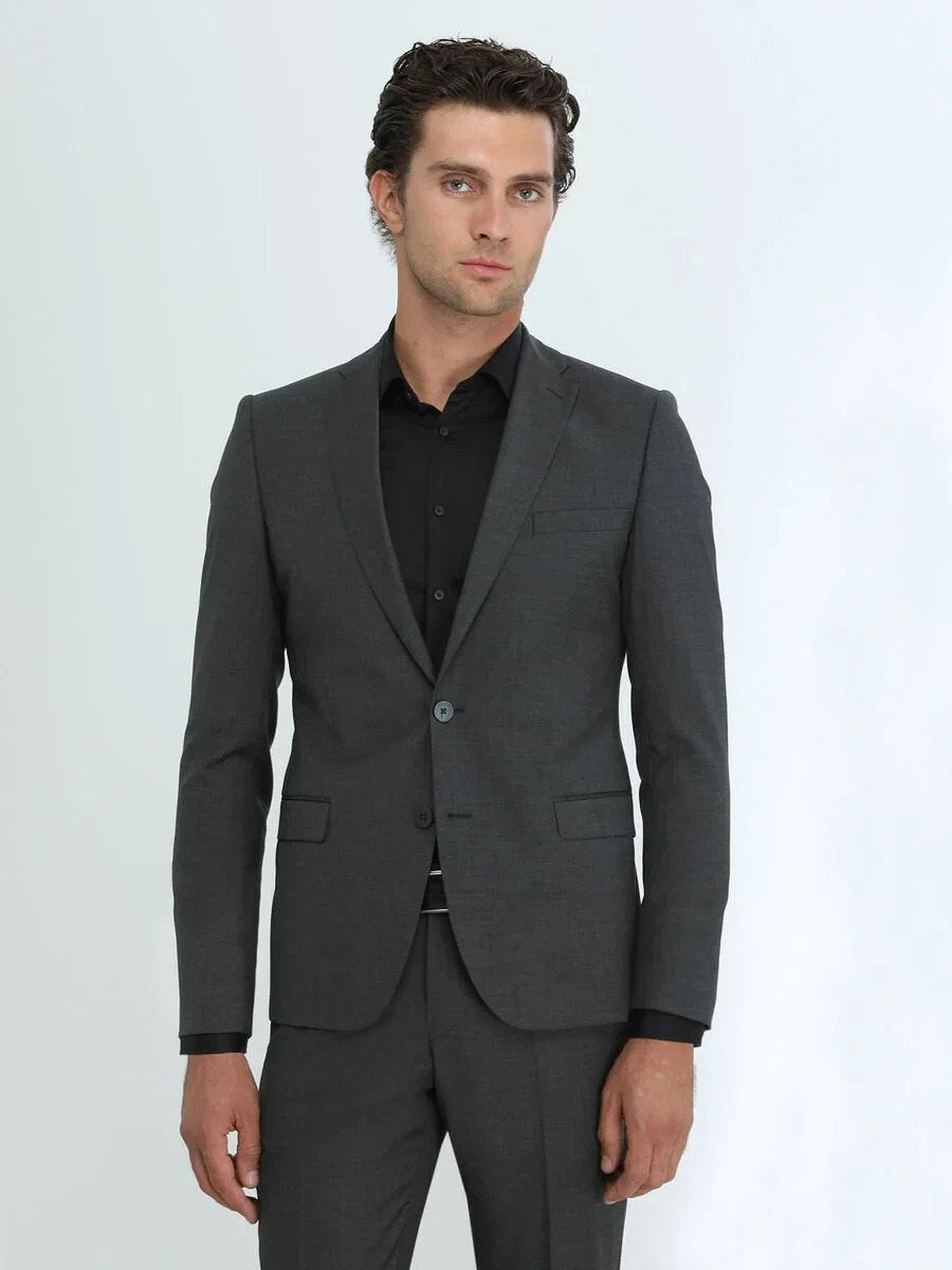 Hard Coal Plain Regular Fit Wool Blended Suit - 1