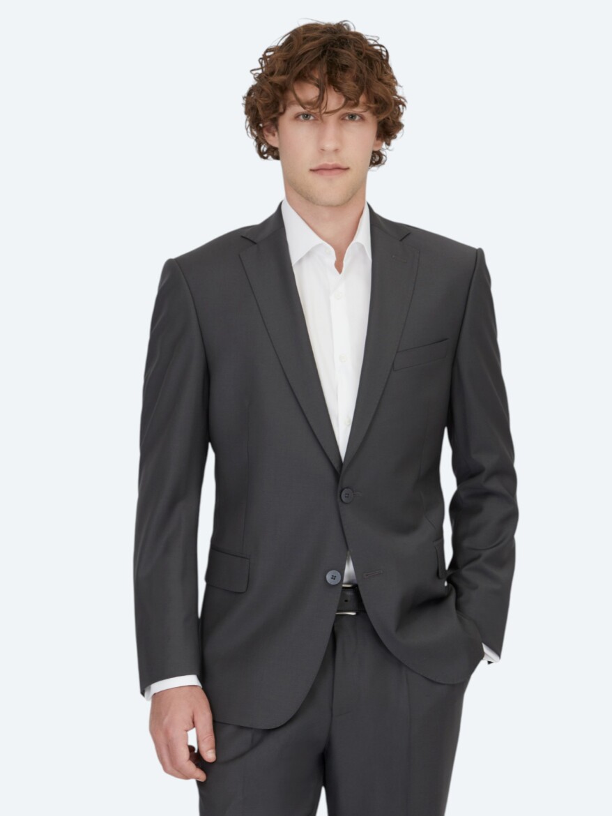 Hard Coal Plain Regular Fit Wool Blended Suit - 1