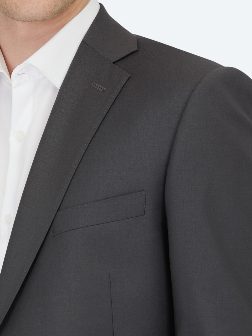 Hard Coal Plain Regular Fit Wool Blended Suit - 4