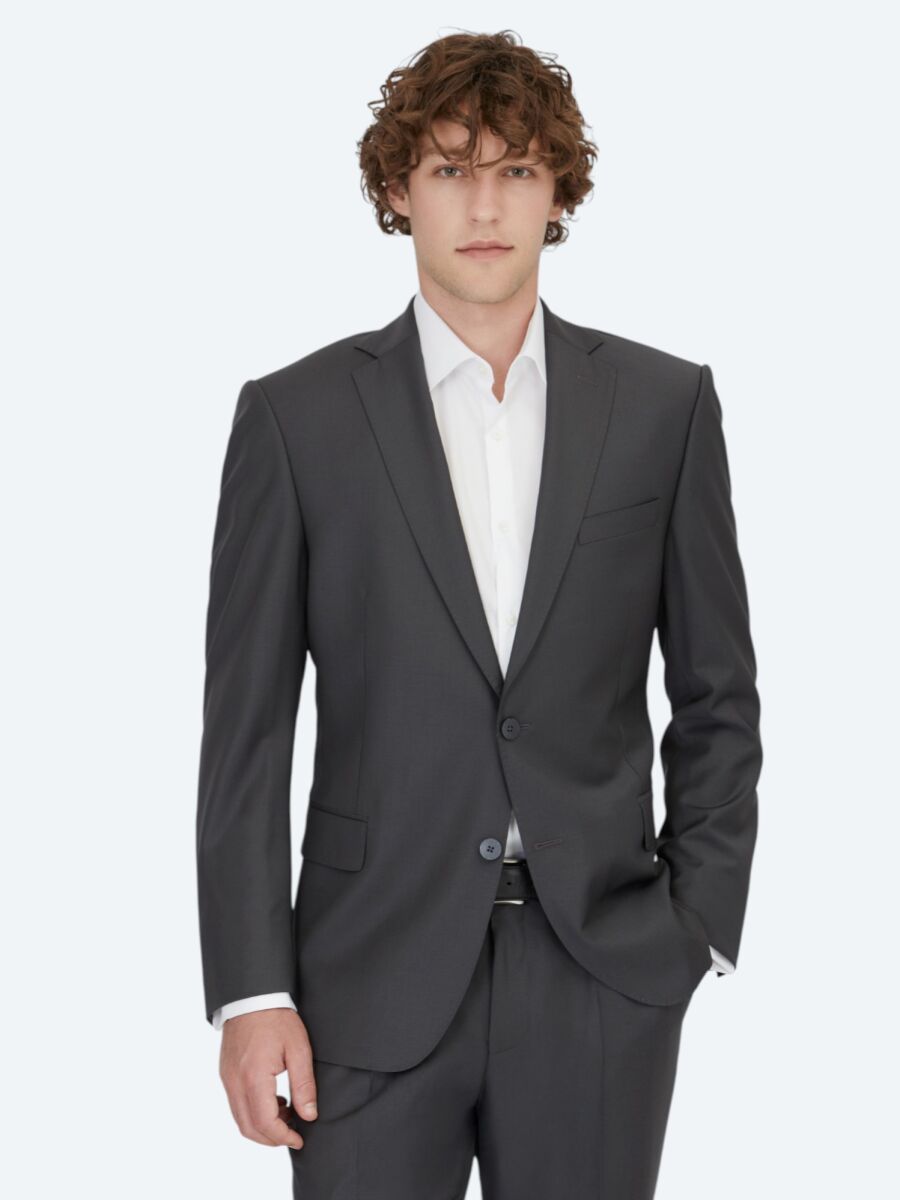 Hard Coal Plain Regular Fit Wool Blended Suit - 1