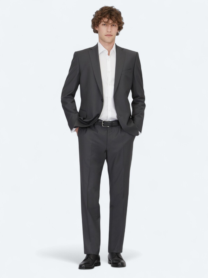 Hard Coal Plain Regular Fit Wool Blended Suit - KİP