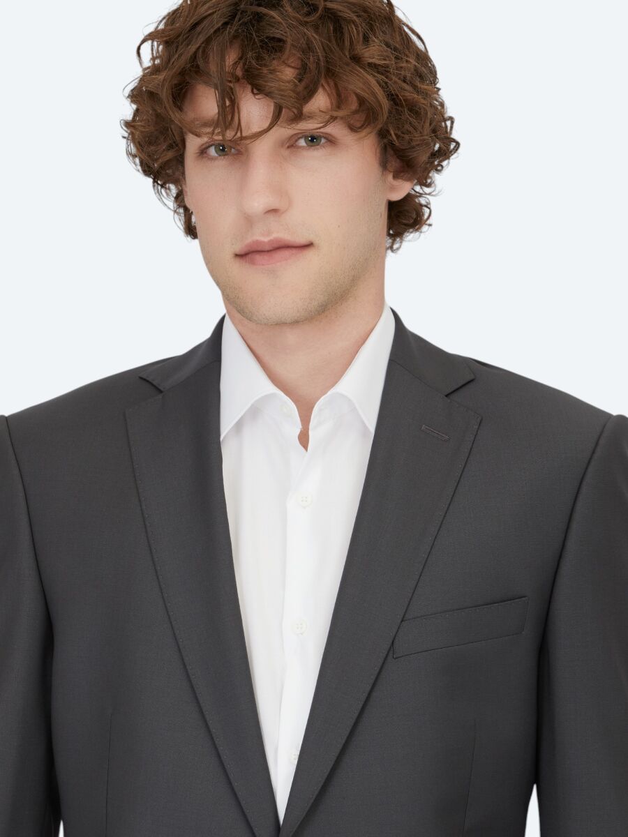 Hard Coal Plain Regular Fit Wool Blended Suit - 3