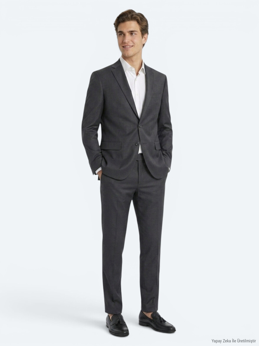 Hard Coal Plain Regular Fit Wool Blended Suit 
