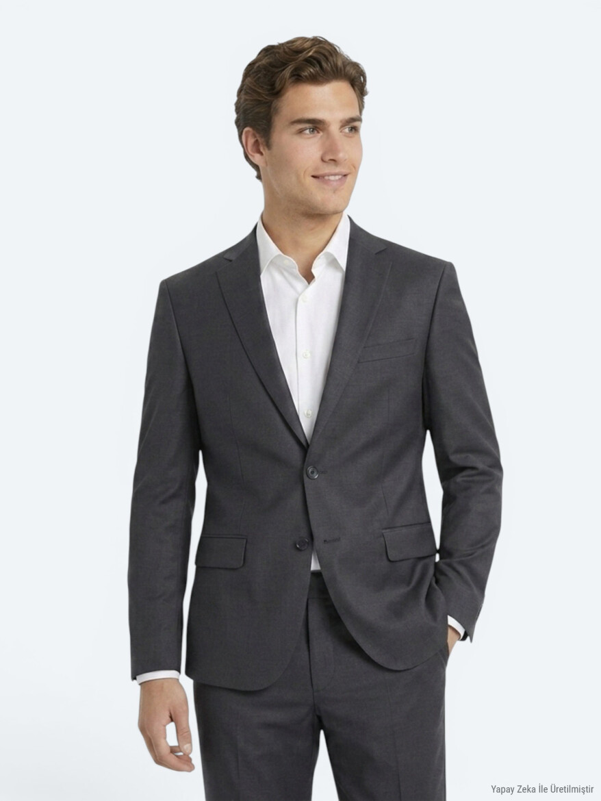 Hard Coal Plain Regular Fit Wool Blended Suit - 2