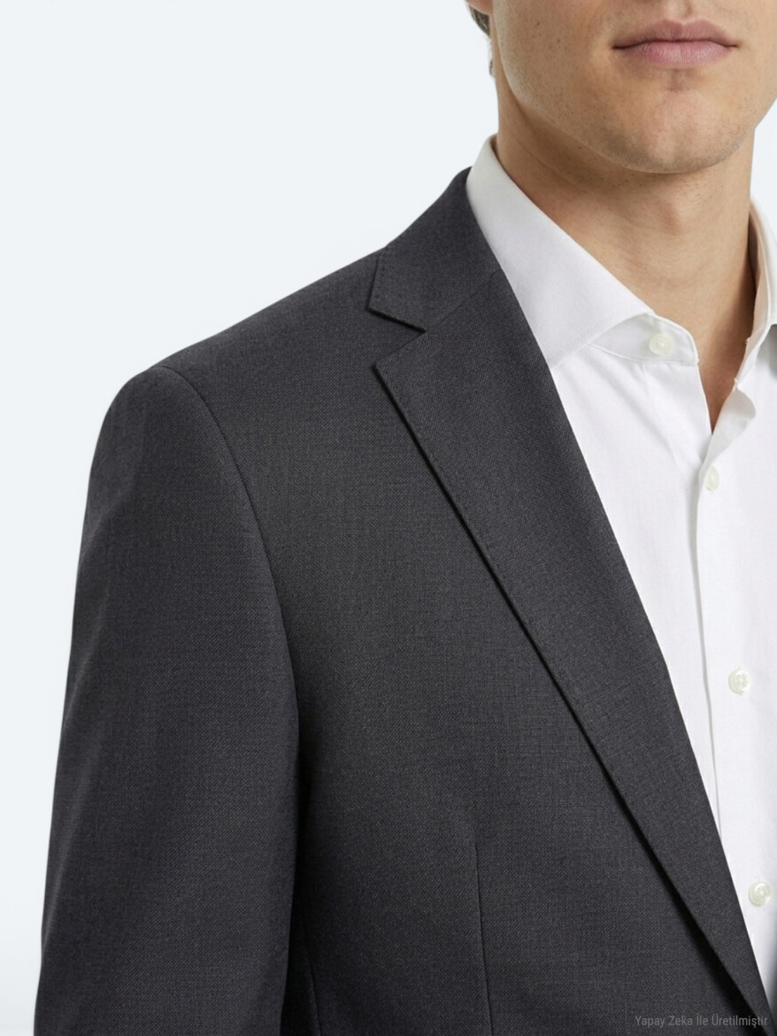 Hard Coal Plain Regular Fit Wool Blended Suit - 3