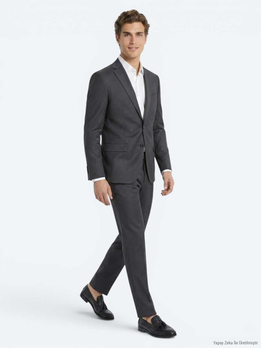Hard Coal Plain Regular Fit Wool Blended Suit - 4