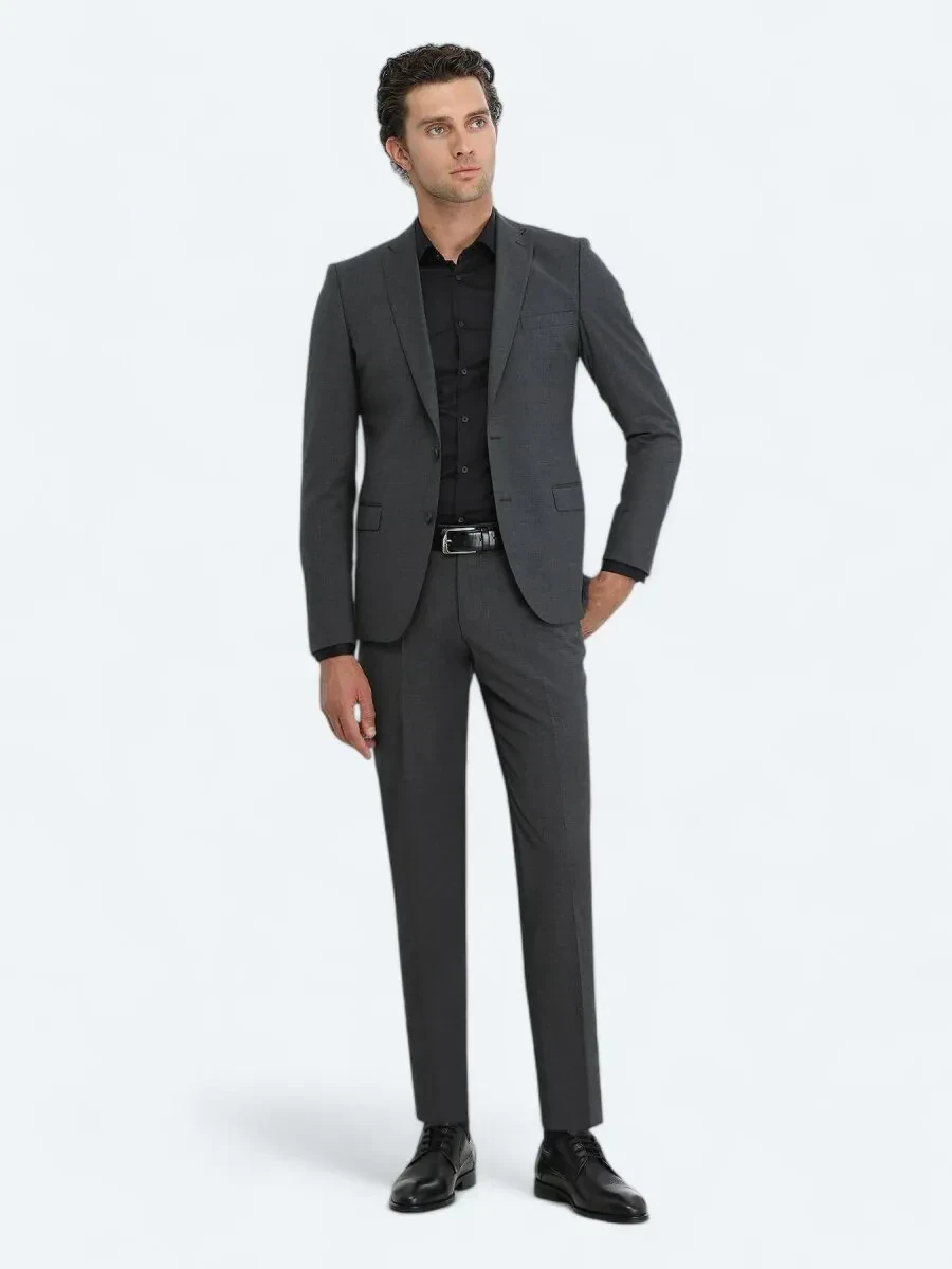 Hard Coal Plain Regular Fit Wool Blended Suit - 1