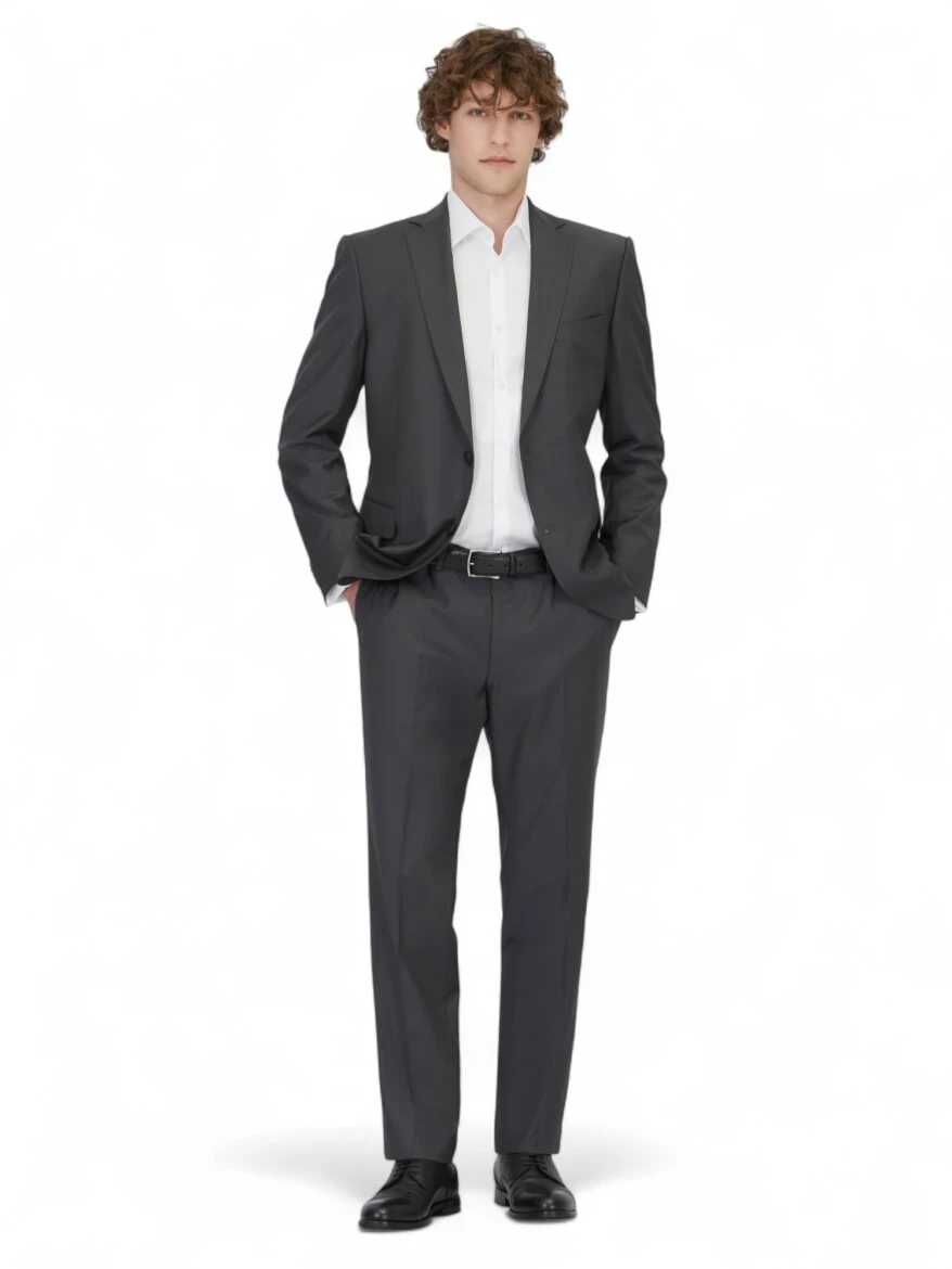 Hard Coal Plain Regular Fit Wool Blended Suit - 2