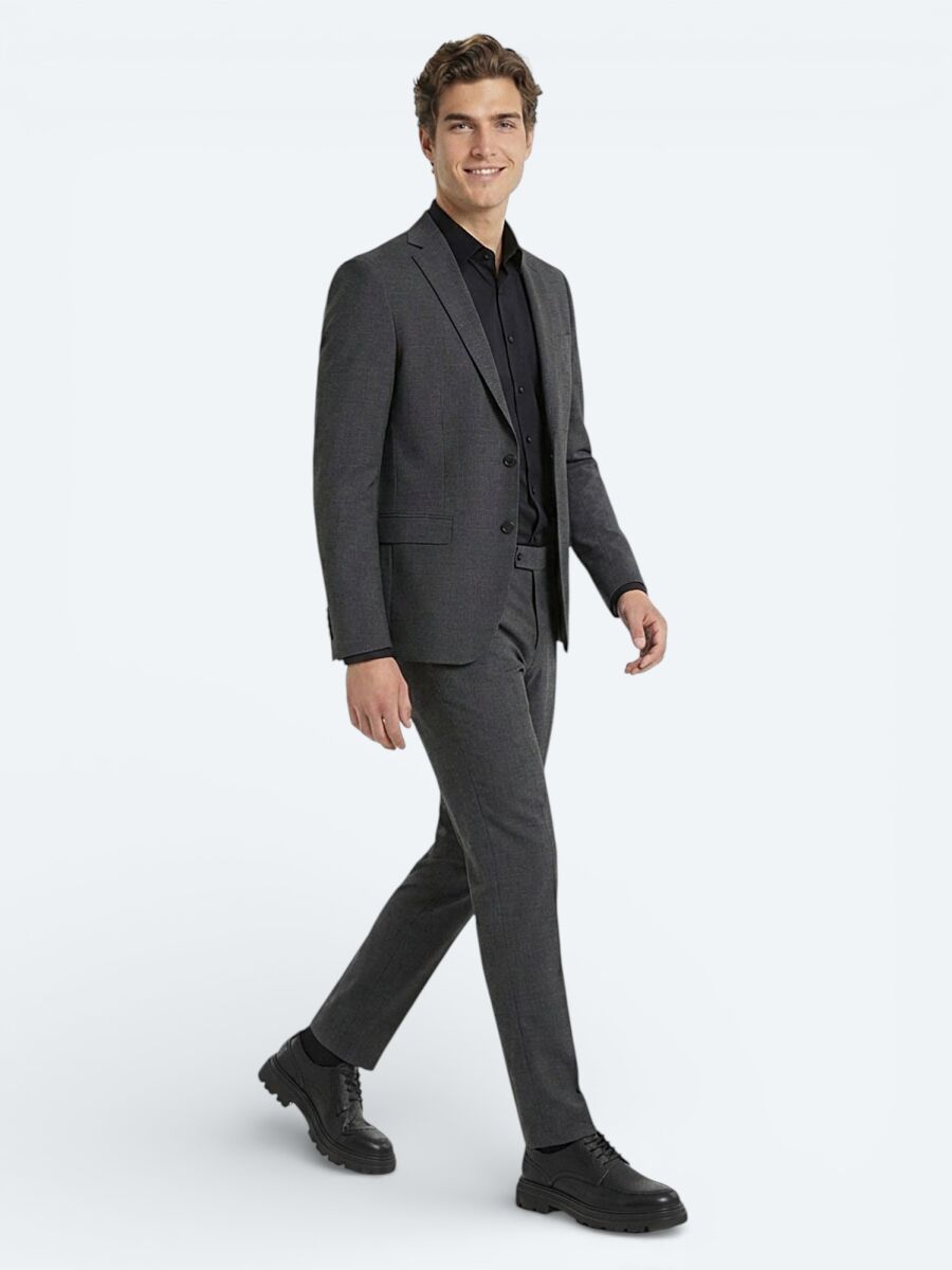 Hard Coal Plain Regular Fit Wool Blended Suit - 1
