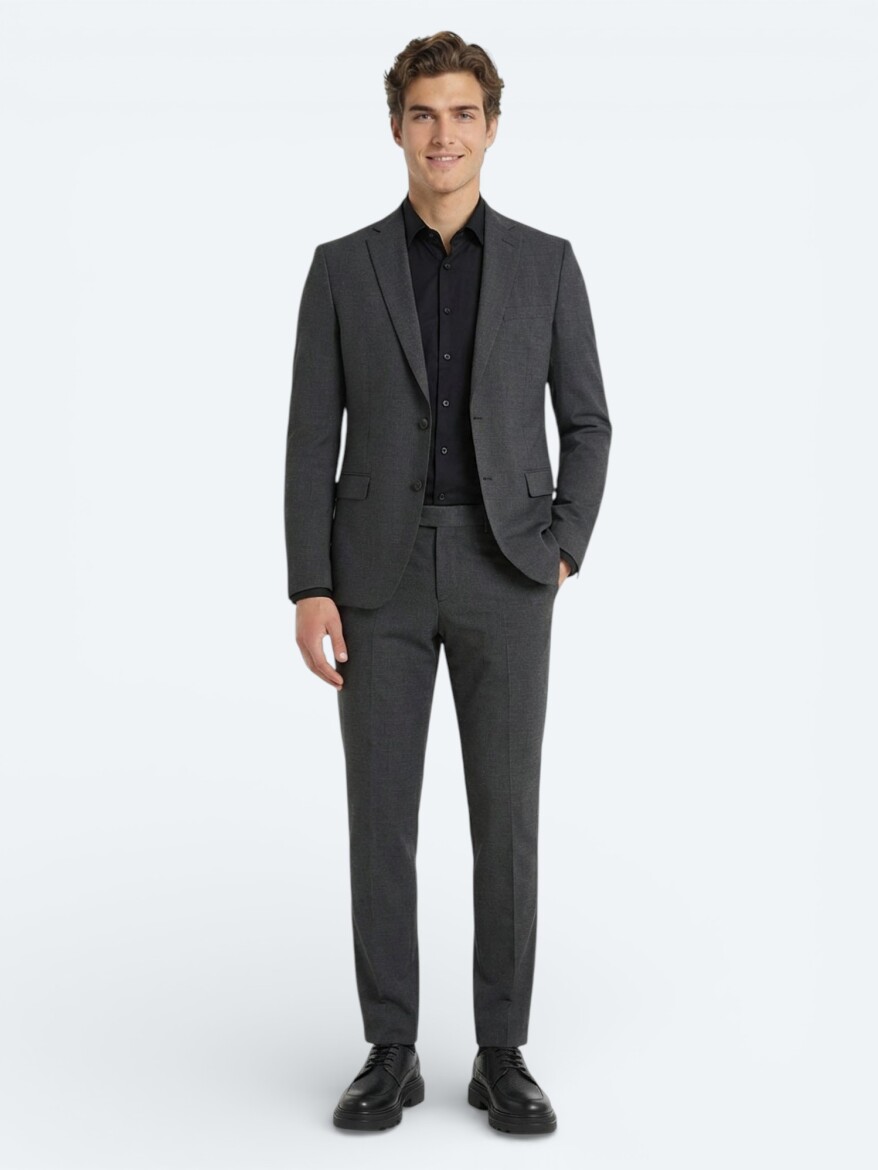 Hard Coal Plain Regular Fit Wool Blended Suit - 3