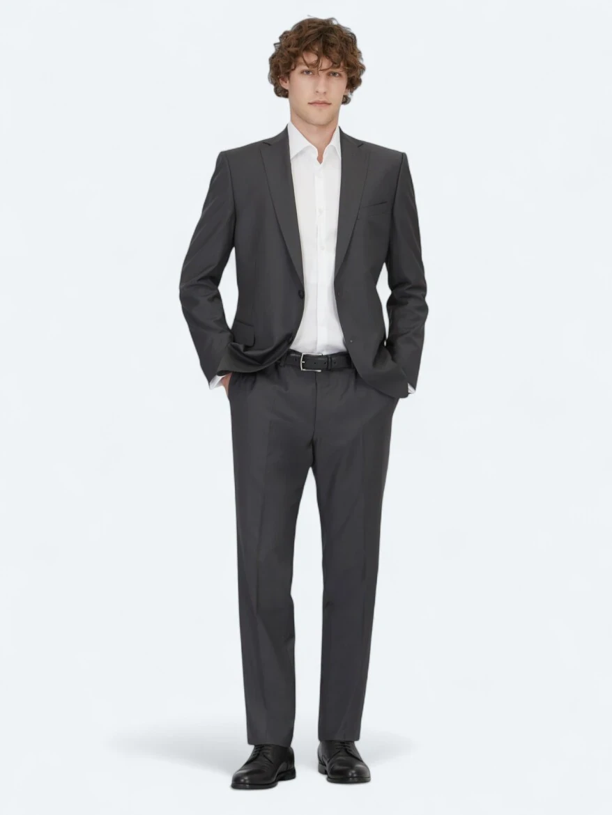 Hard Coal Plain Regular Fit Wool Blended Suit - 1