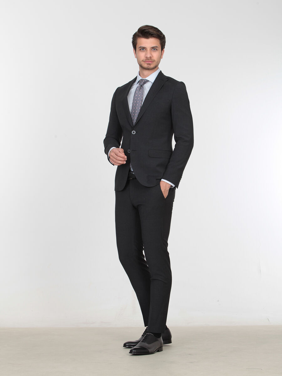 Hard Coal Plain Slim Fit Wool Blended Suit - 2