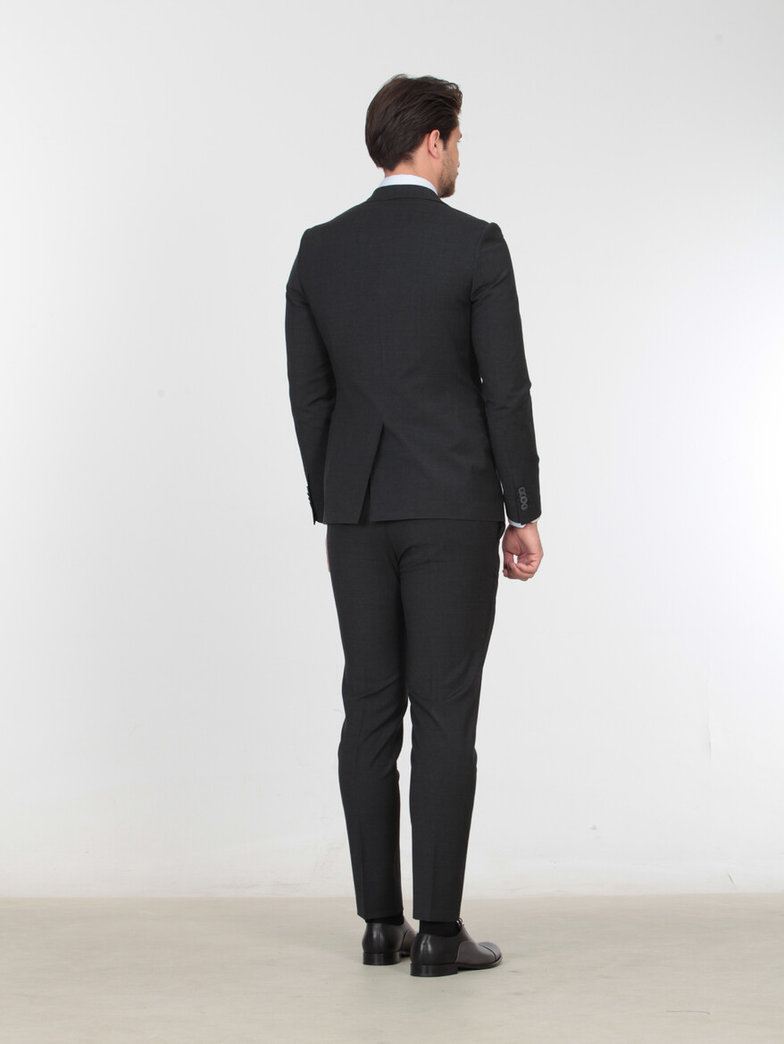 Hard Coal Plain Slim Fit Wool Blended Suit - 4