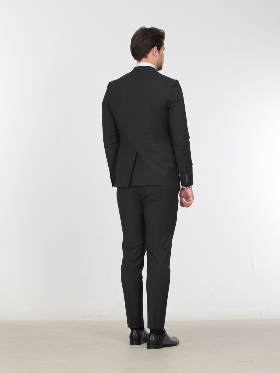 Hard Coal Plain Slim Fit Wool Blended Suit - 4